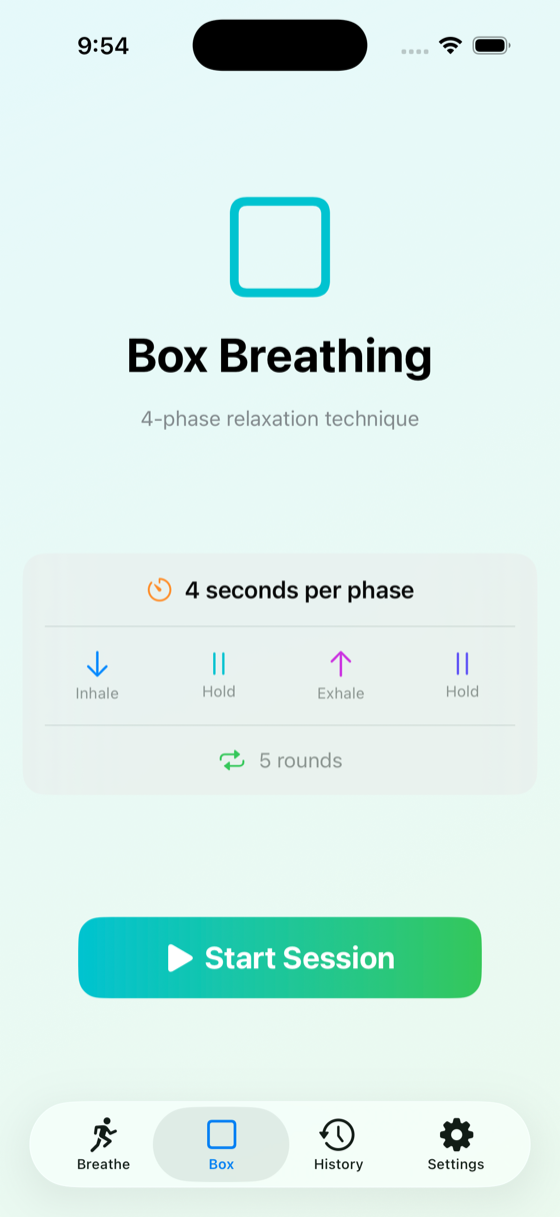 Box Breathing setup screen